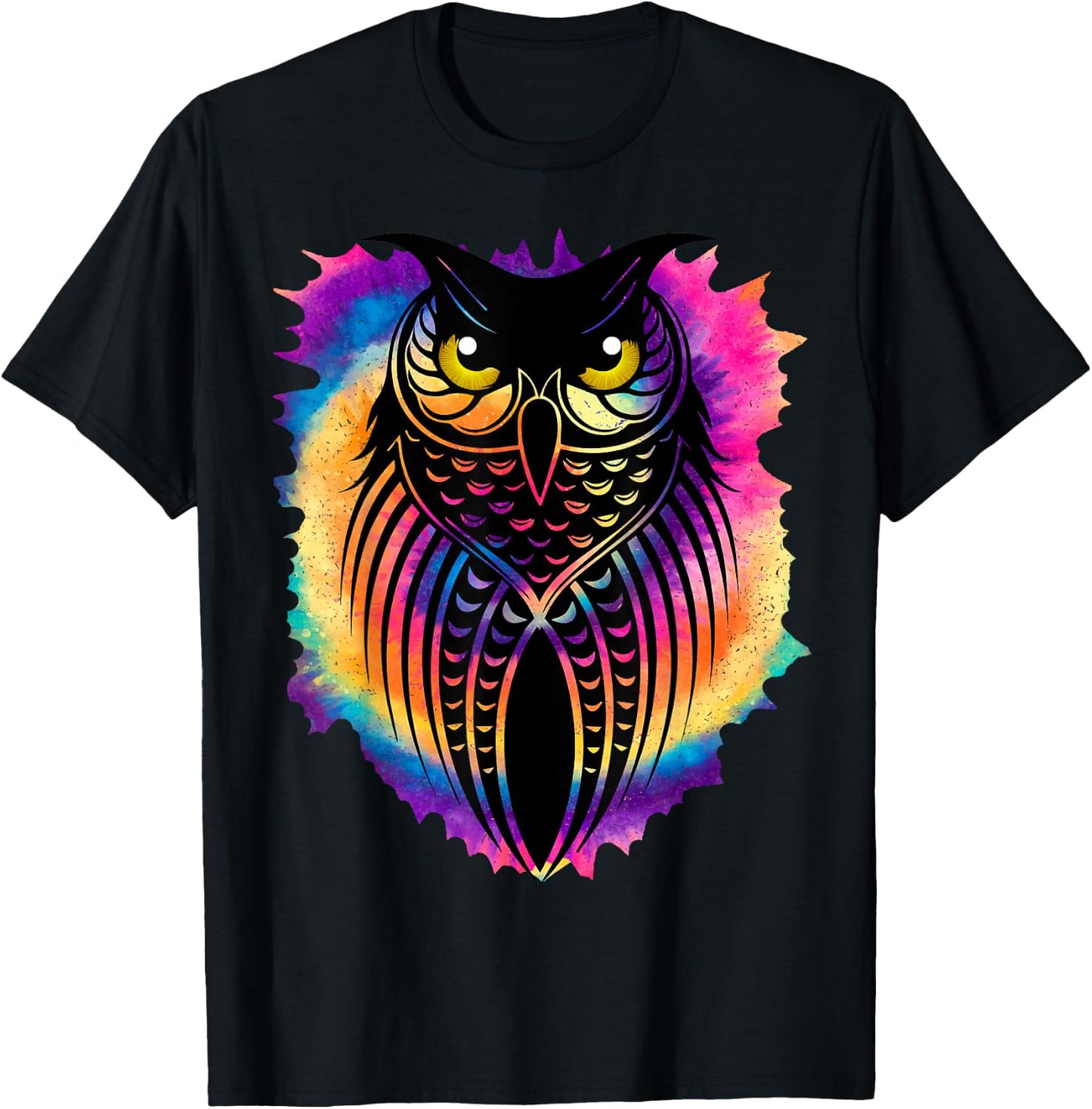 Owl Tie-Dye Graphic | Gift Bird and Owl Lovers T-Shirt - T-Shirt | Black