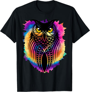 Owl Tie-Dye Graphic | Gift Bird and Owl Lovers T-Shirt - T-Shirt | Black