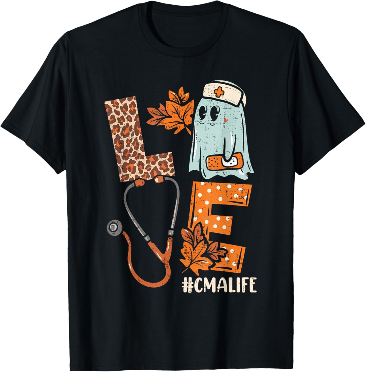 Halloween medical assistant shirts LOVE CMA life Stethoscope T-Shirt - T-Shirt | Black