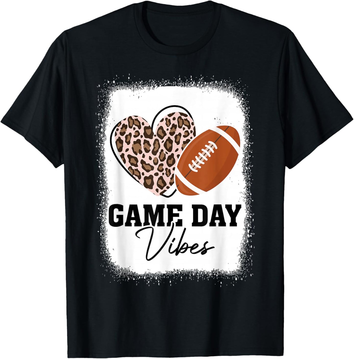 Game Day Vibes - American Football Lover Leopard Football T-Shirt - T-Shirt | Black