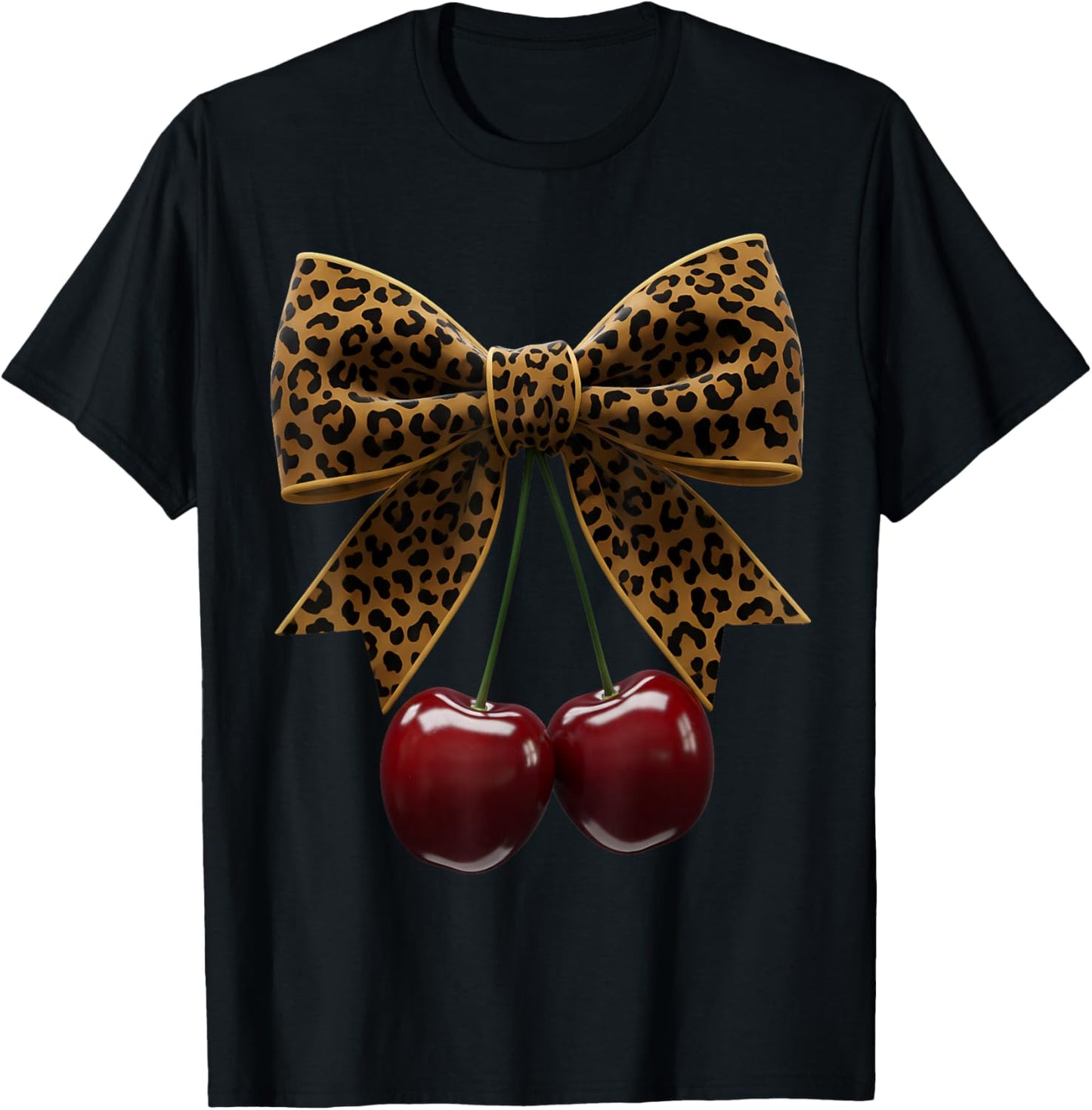 Cherry Bow Coquette Red Cherries Fruits T-Shirt - T-Shirt | Black