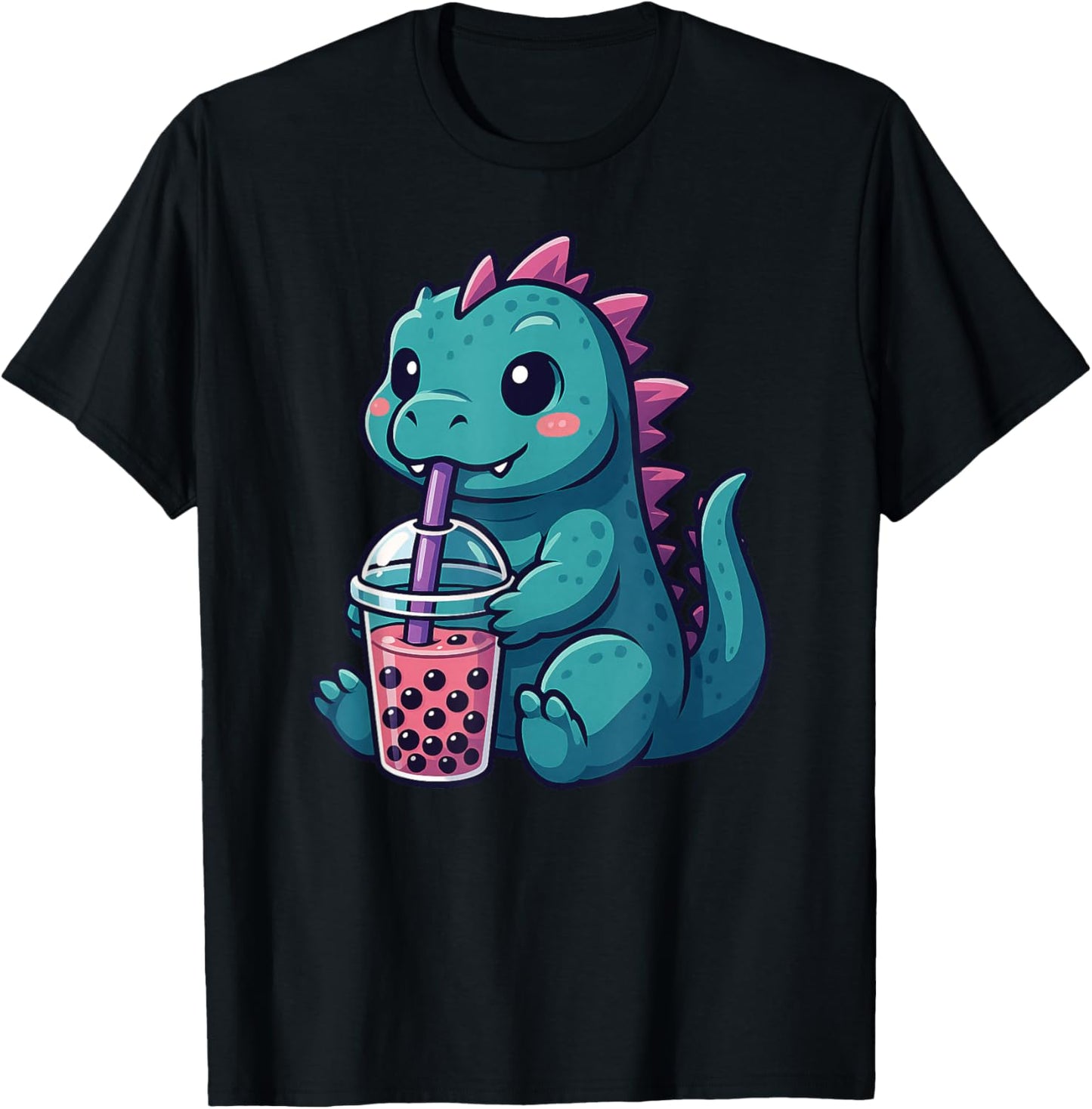 Cute Dinosaur Boba Tea Lover Kawaii Boys Girls Kids T-Shirt - T-Shirt | Black