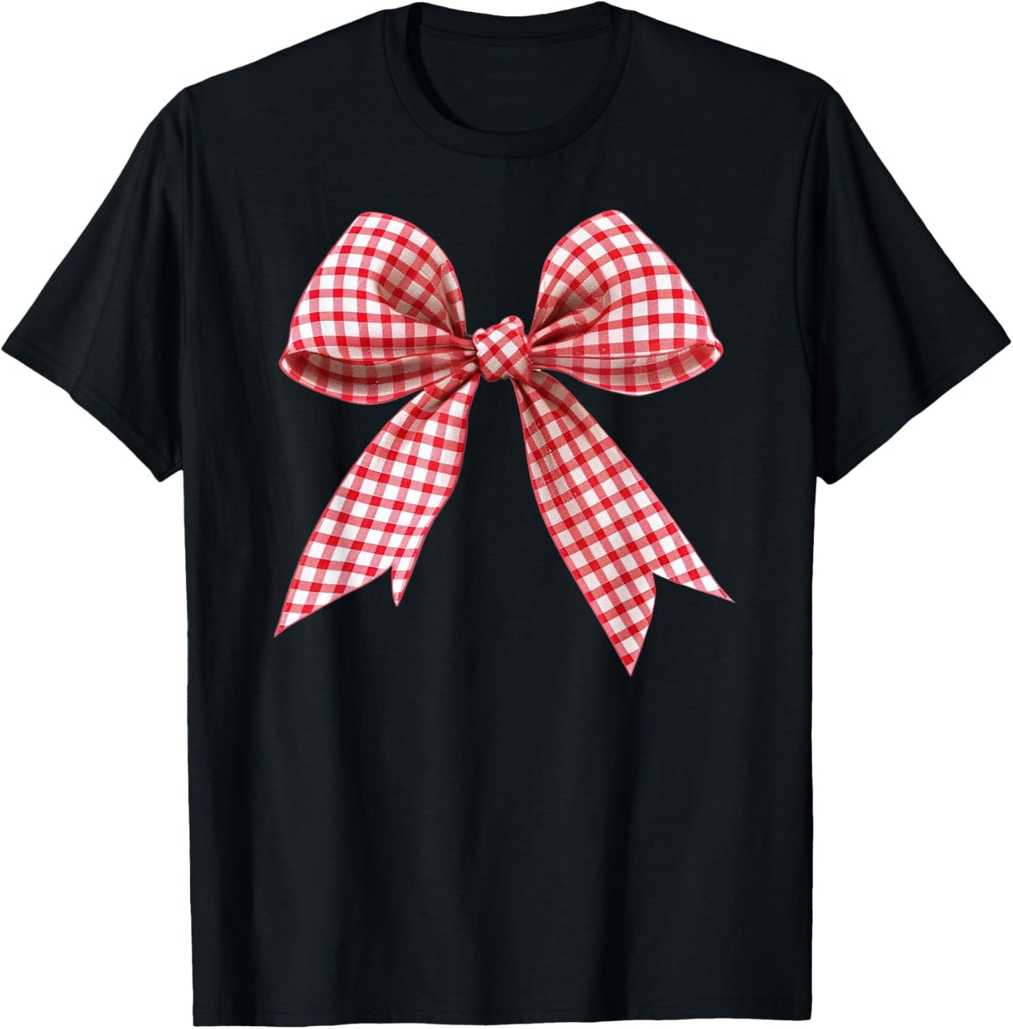 Red Gingham Ribbon Bow Coquette Y2K Aesthetic Trending T-Shirt - T-Shirt | Black