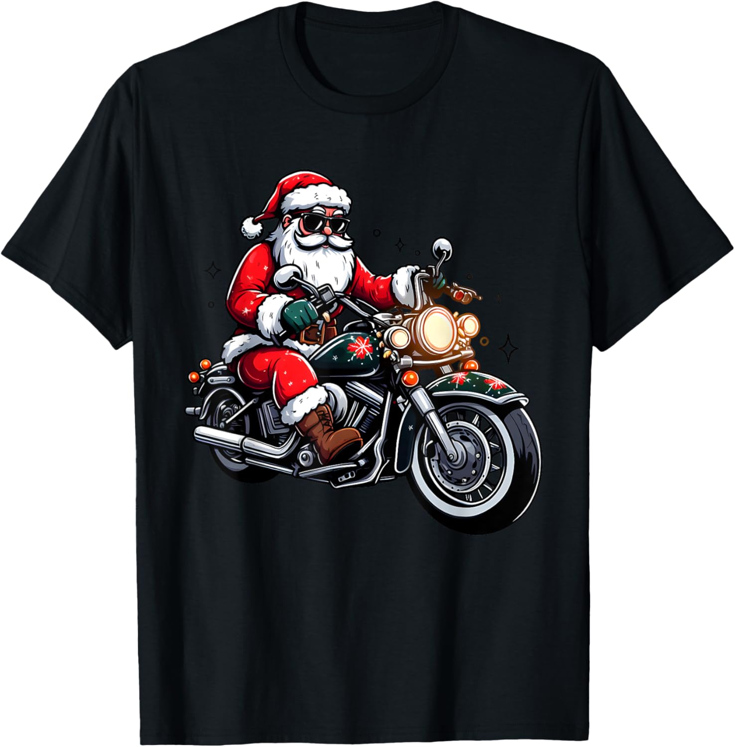 Funny Motorcycle Christmas Santa Riding Biker Rider T-Shirt - T-Shirt | Black