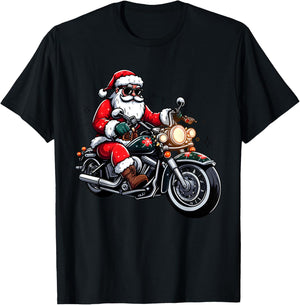 Funny Motorcycle Christmas Santa Riding Biker Rider T-Shirt - T-Shirt | Black