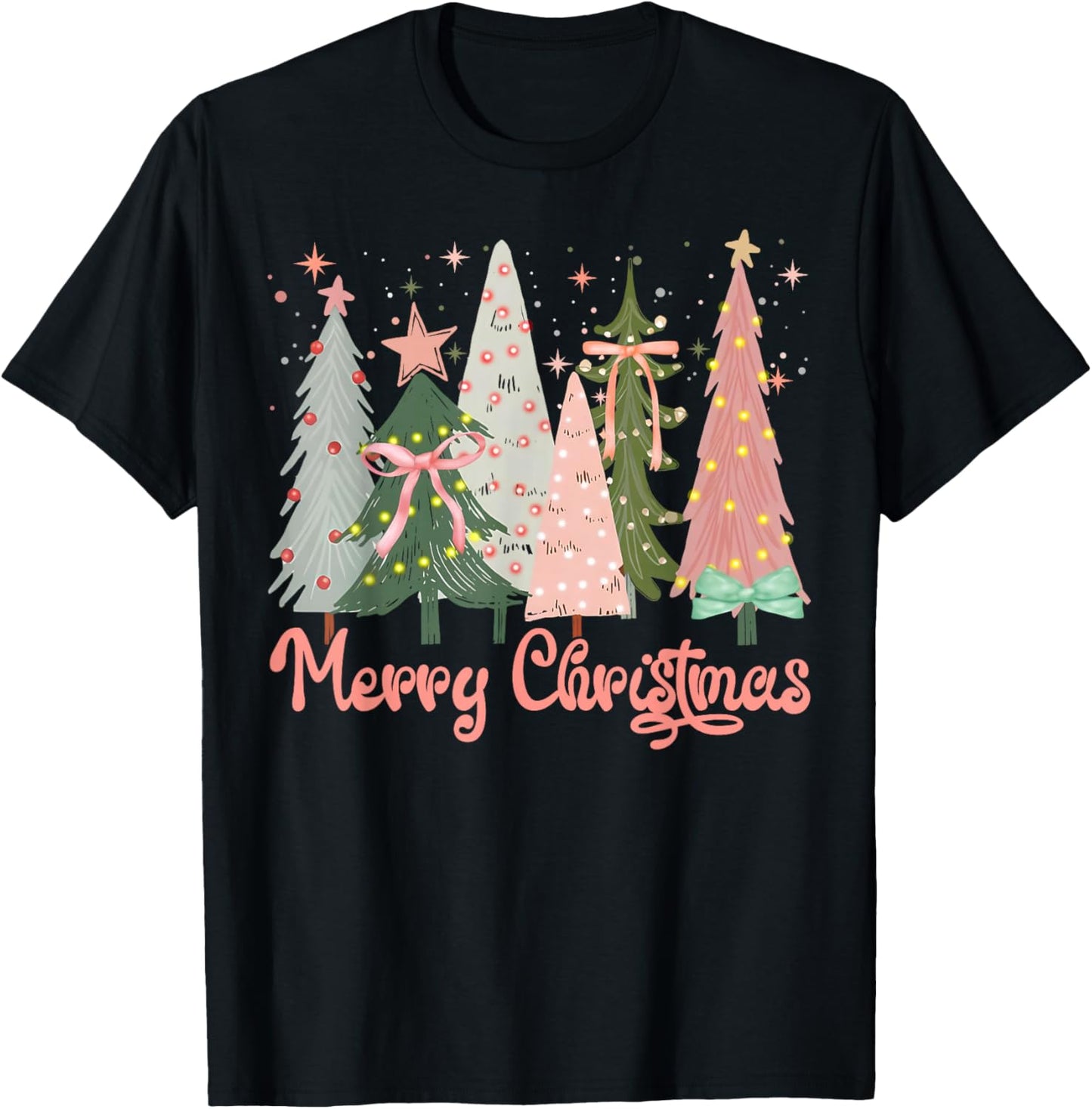Merry Christmas Tree Boho Xmas Pink Girl Women T-Shirt - T-Shirt | Black