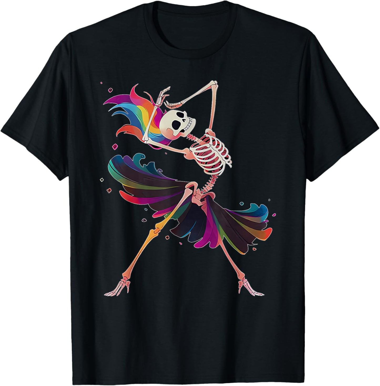 Dancing Skeleton Rainbow Ballerina Halloween T-Shirt - T-Shirt | Black
