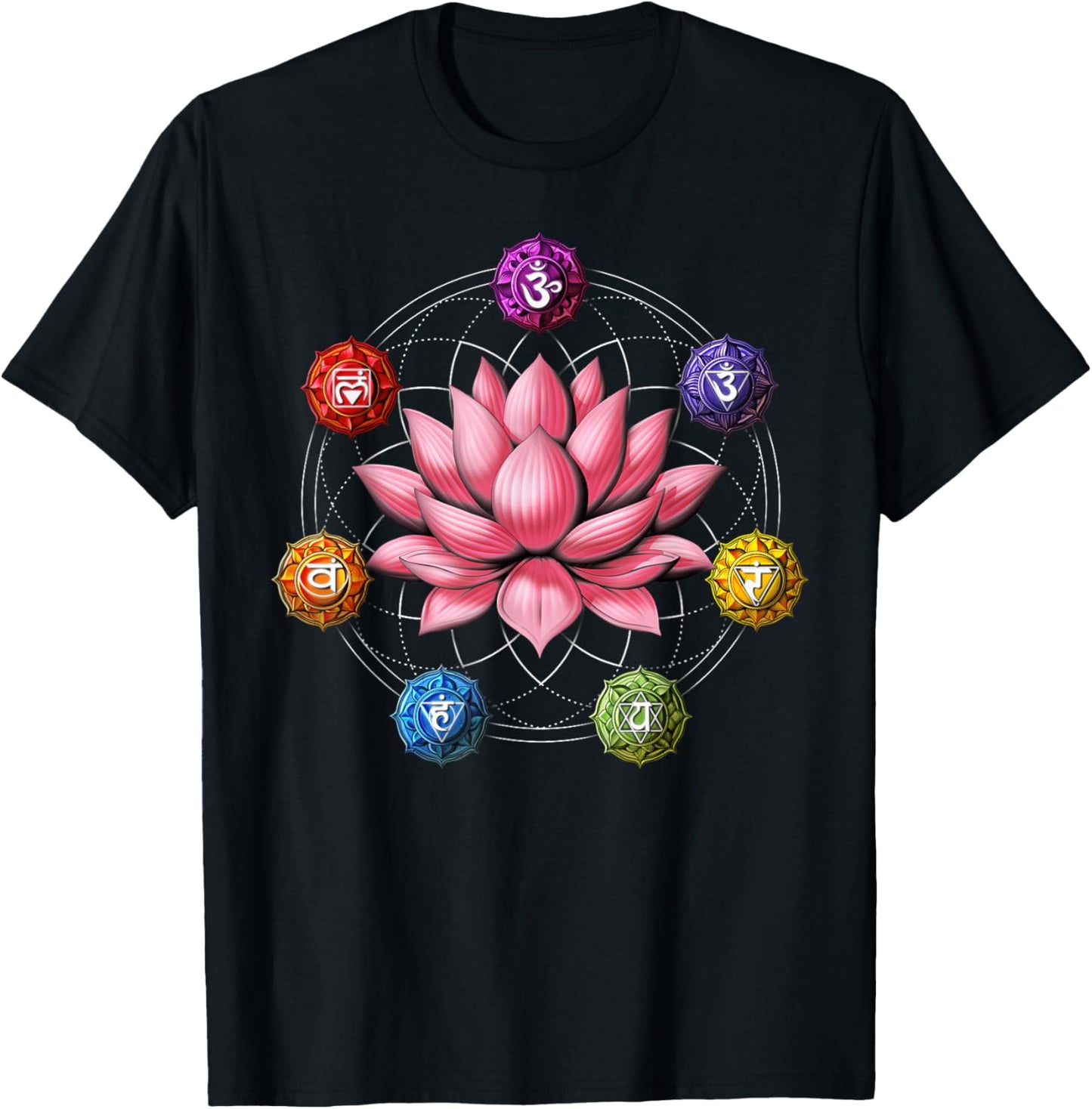 Lotus Flower Chakra Symbol Zen Yoga Sacred Geometry Buddhist T-Shirt - T-Shirt | Black
