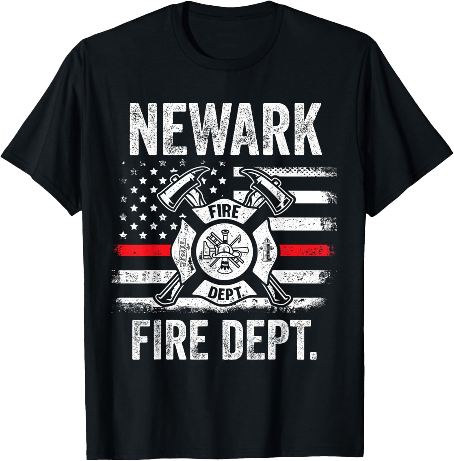Newark New Jersey Fire Department Thin Red Line Fireman T-Shirt - T-Shirt | Black