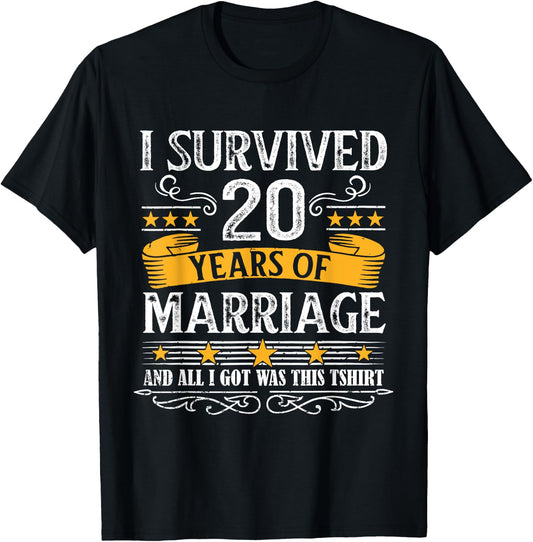 20th Wedding Anniversary shirt Couples Husband Wife 20 Years T-Shirt - T-Shirt | Black