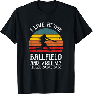 I live at the ballfield & visit my house sometimes Baseball T-Shirt - T-Shirt | Black