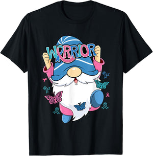 Thyroid Cancer Gnome Warrior Purple Teal Pink Ribbon Month T-Shirt - T-Shirt | Black