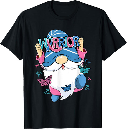 Thyroid Cancer Gnome Warrior Purple Teal Pink Ribbon Month T-Shirt - T-Shirt | Black