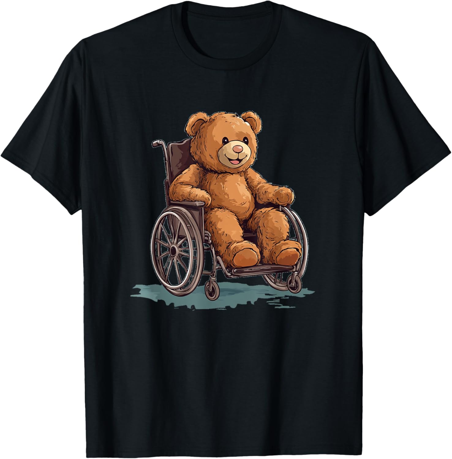 Cuddly Teddy Bear in a Wheelchair Outfit for Boys and Girls T-Shirt - T-Shirt | Black