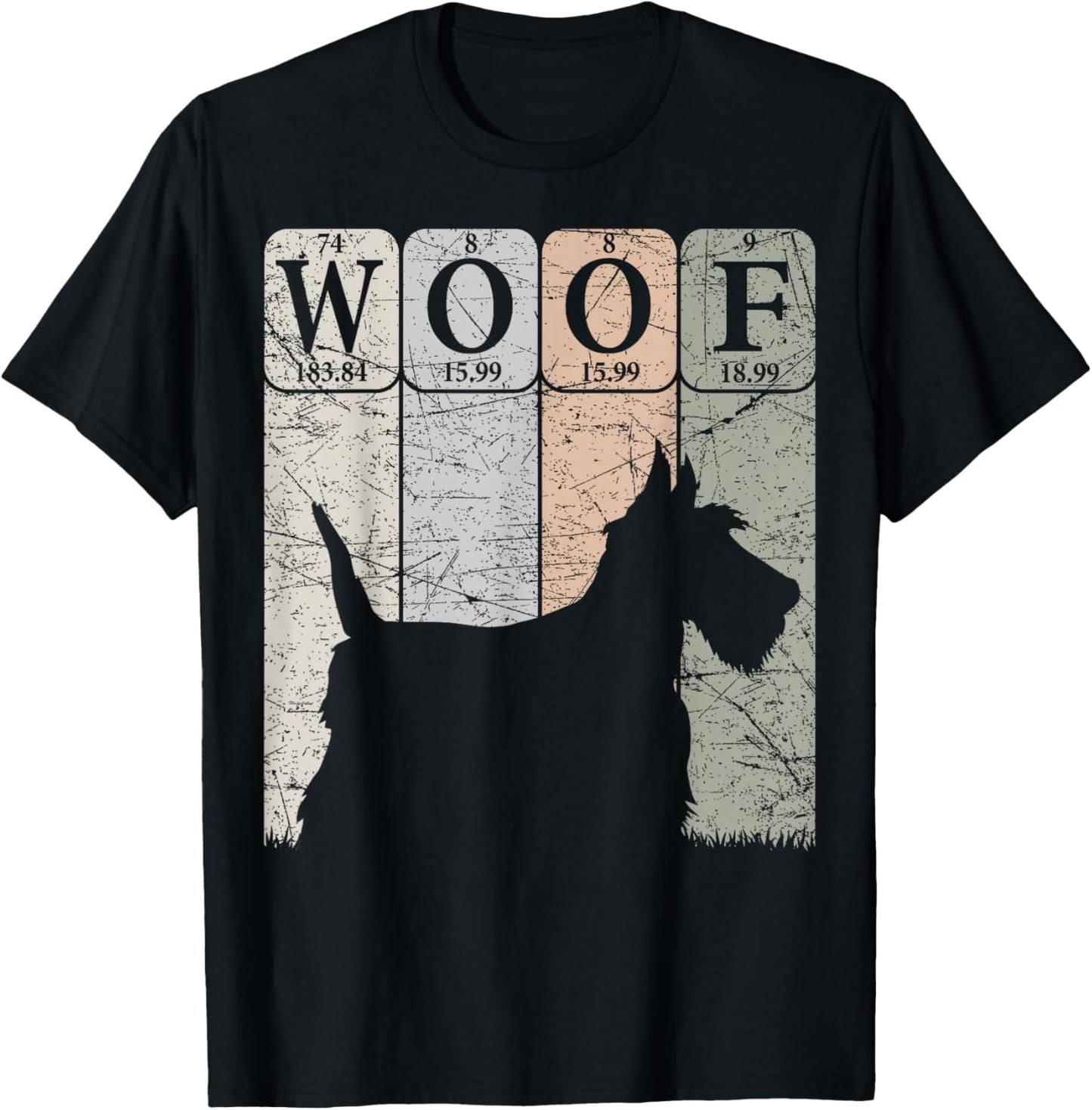 Scottish Terrier Dog Periodic Table Elements Scottie Woof T-Shirt - T-Shirt | Black