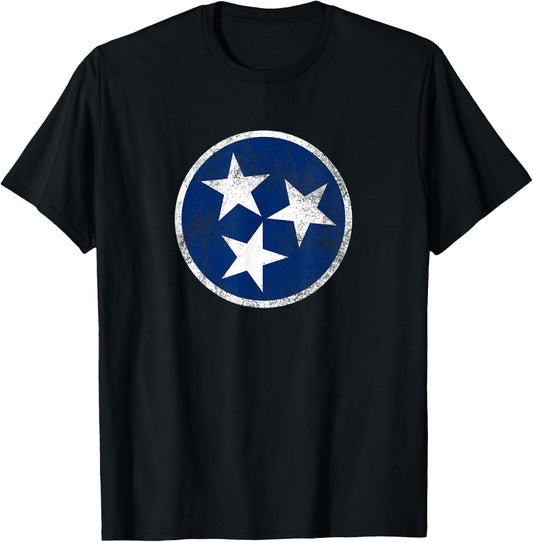 Tennessee Flag Tristar Logo Retro Vintage Distressed T-Shirt - T-Shirt | Black