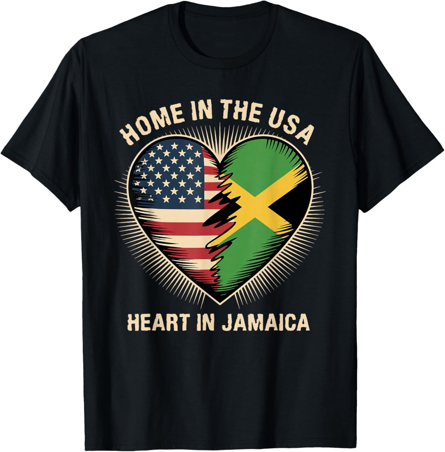 Home in The USA Heart in Jamaica American Jamaican America T-Shirt - T-Shirt | Black