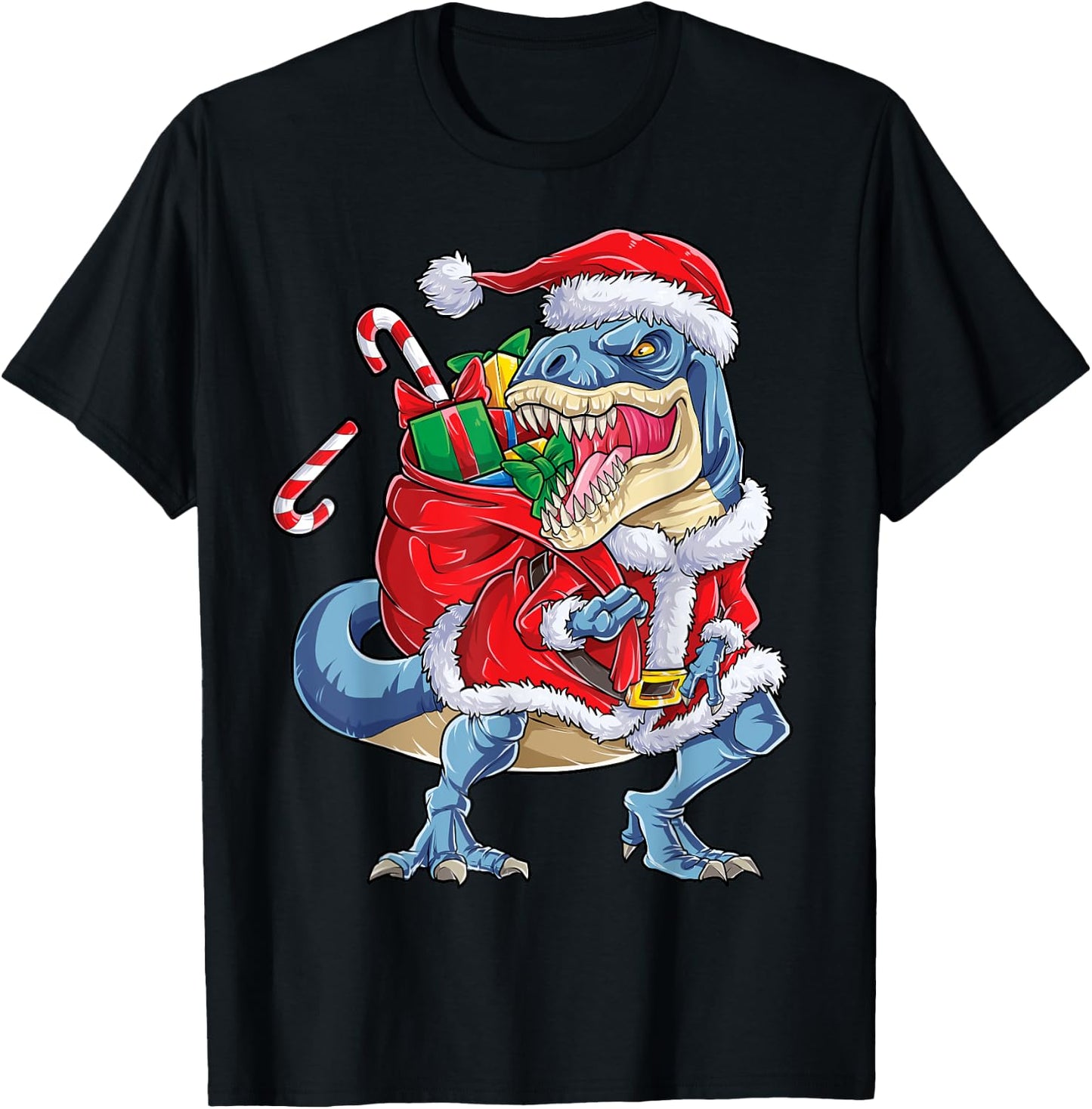 Dinosaur Christmas Santa Claus T-rex Boys Men Funny Xmas T-Shirt - T-Shirt | Black