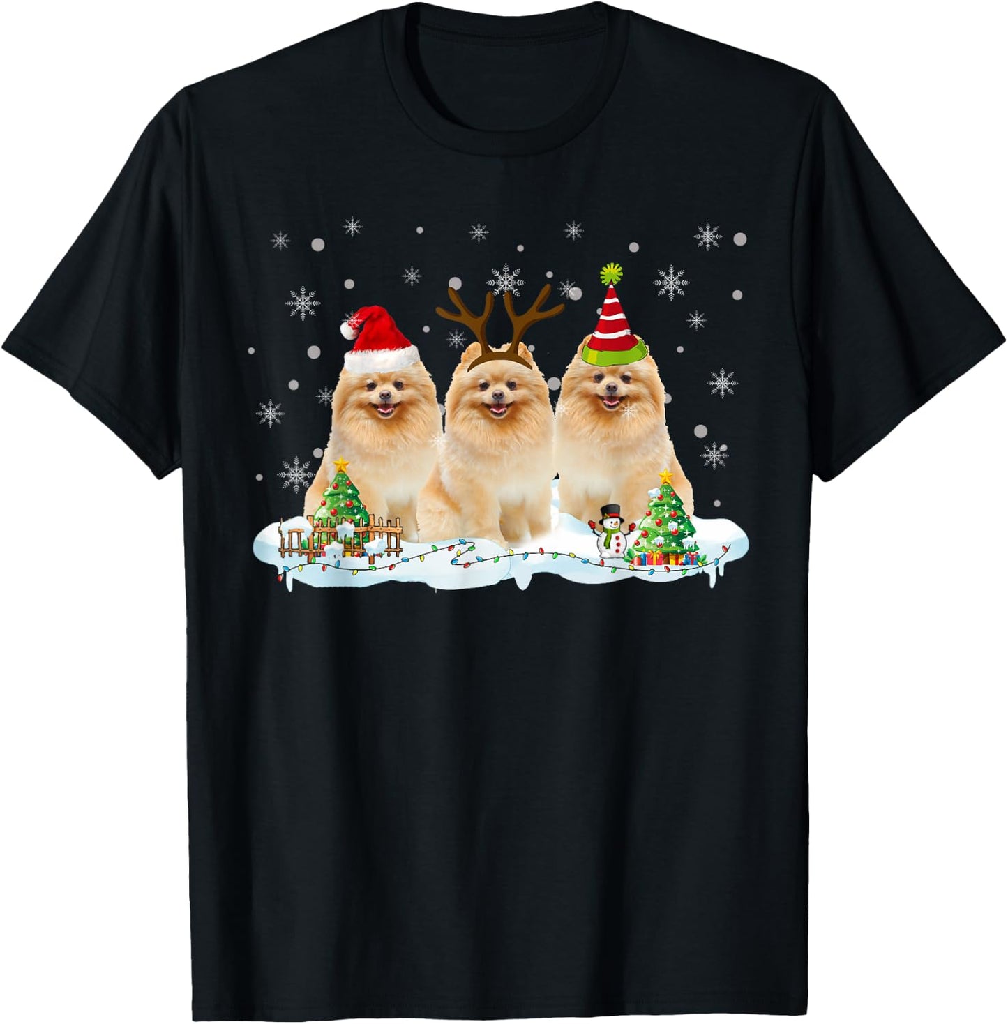 Funny Christmas Pomeranian Santa Reindeer Pomeranian Lover T-Shirt - T-Shirt | Black