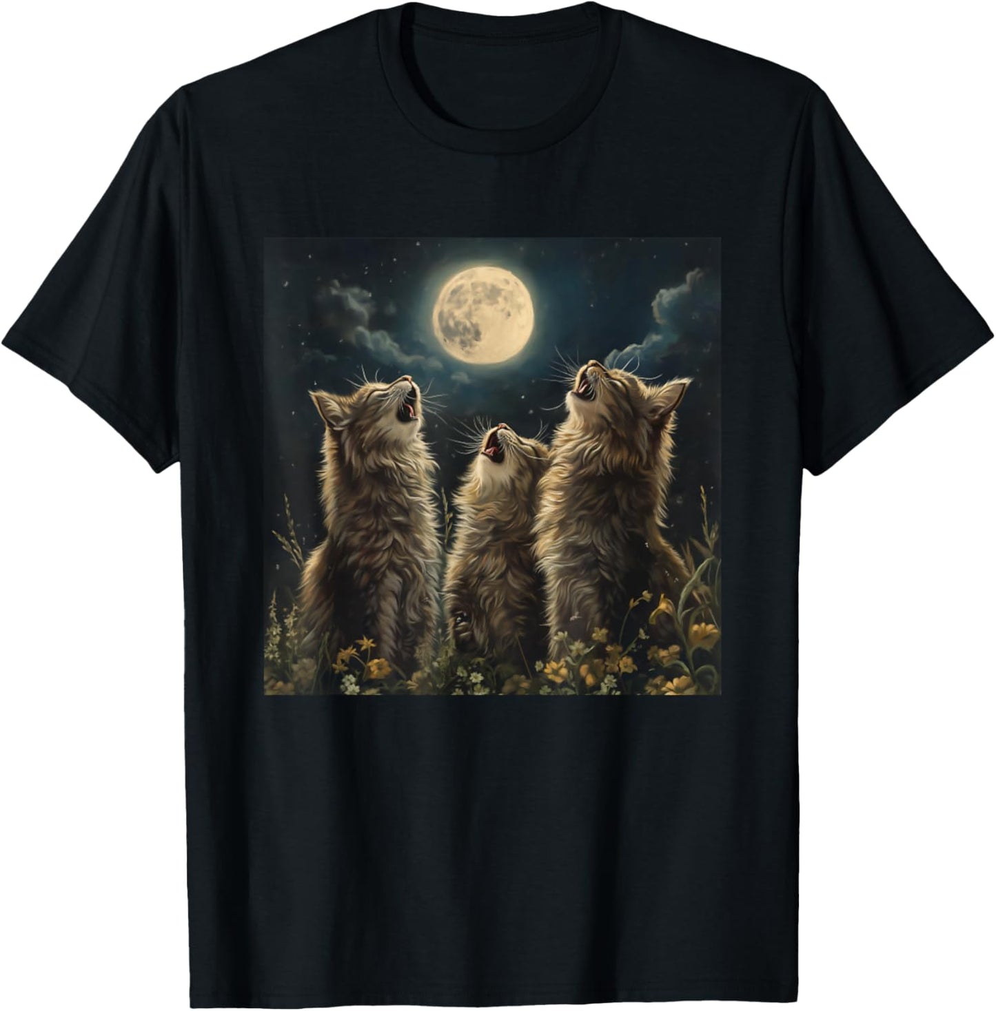 Maine Coon Howl At Moon Cat Lover T-Shirt - T-Shirt | Black