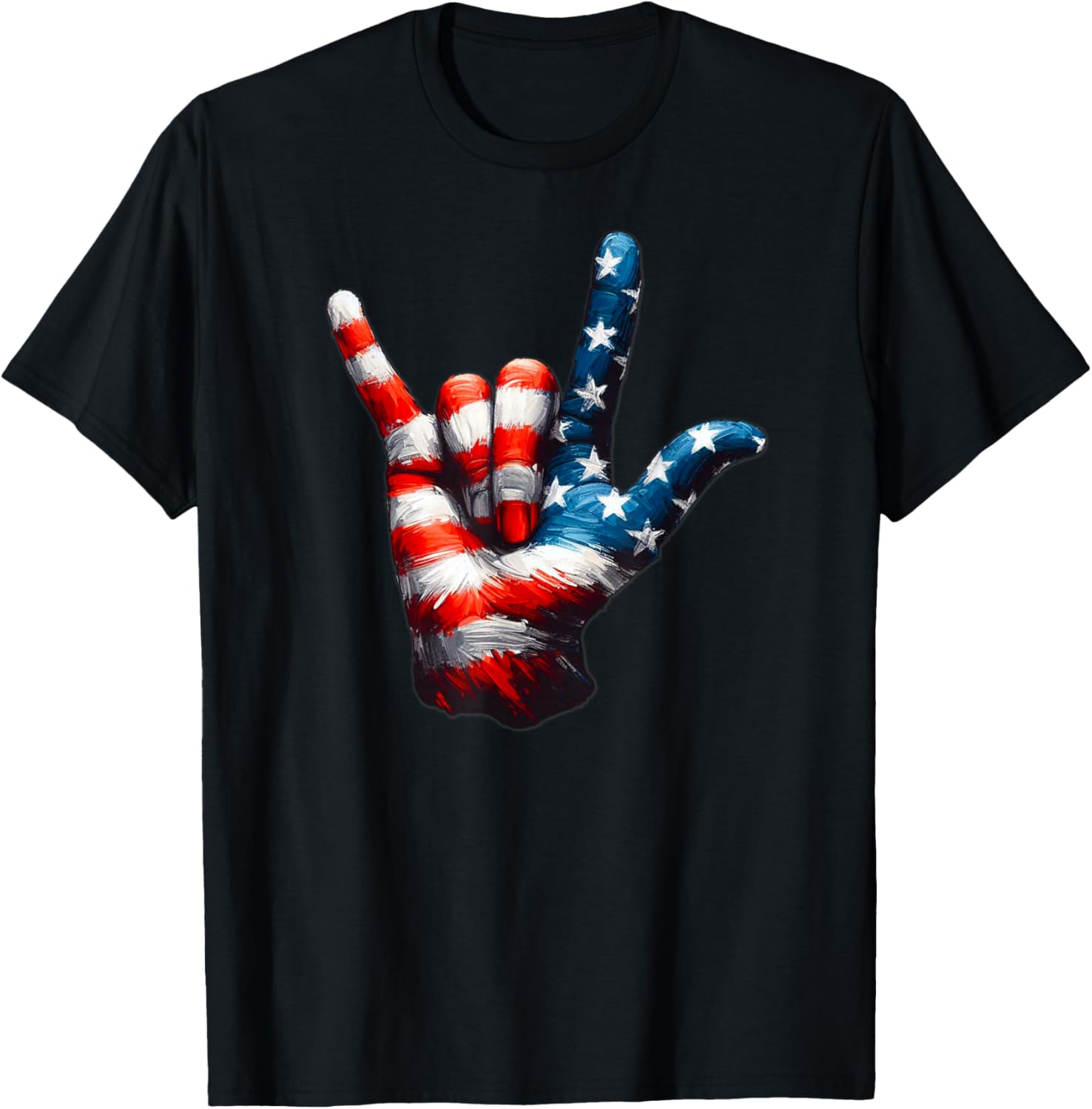 ASL USA Flag 'Love Sign' for Independence and Veterans Day T-Shirt - T-Shirt | Black