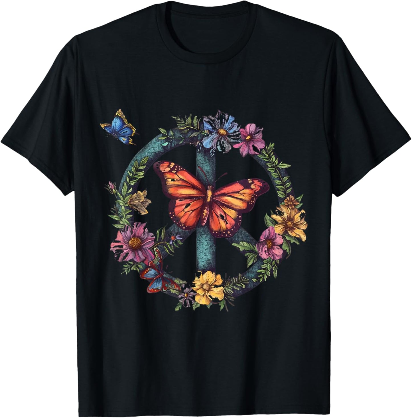 Peace Love Hippie Costume 60s & 70s Peace Symbol T-Shirt - T-Shirt | Black