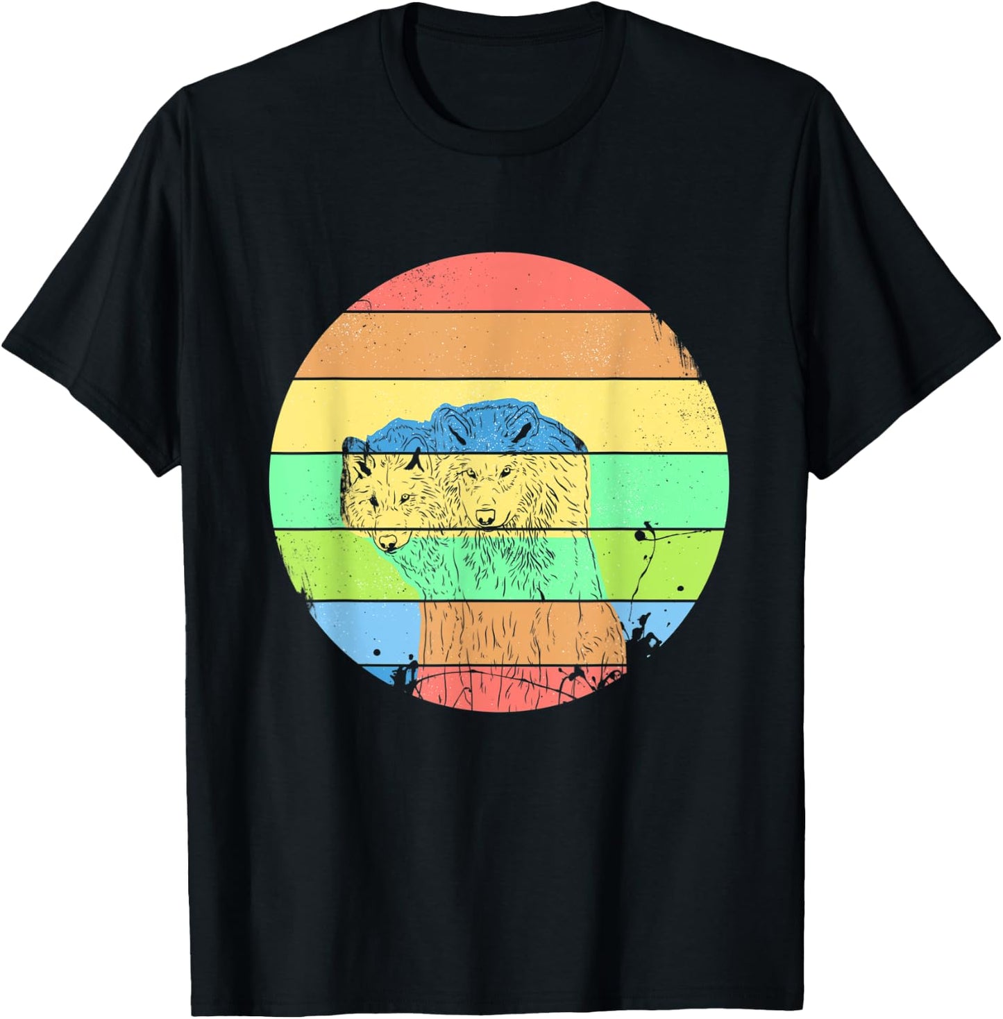 Wolf Retro Vintage 70s Style Wolves Gift T-Shirt - T-Shirt | Black