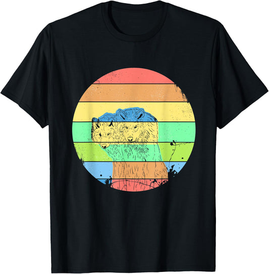 Wolf Retro Vintage 70s Style Wolves Gift T-Shirt - T-Shirt | Black