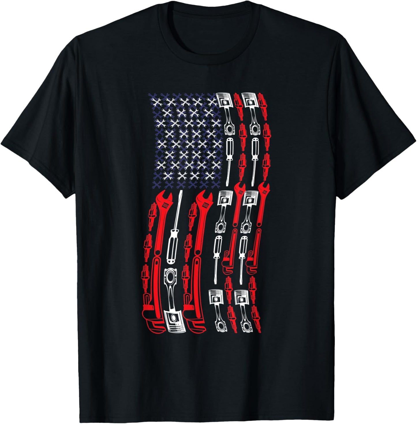 Mechanic USA Flag Patriotic Women Men T-Shirt - T-Shirt | Black