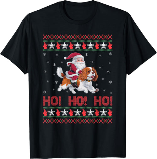 Ho Ho Ho Santa Riding Cavalier King Charles Spaniel Dog Xmas