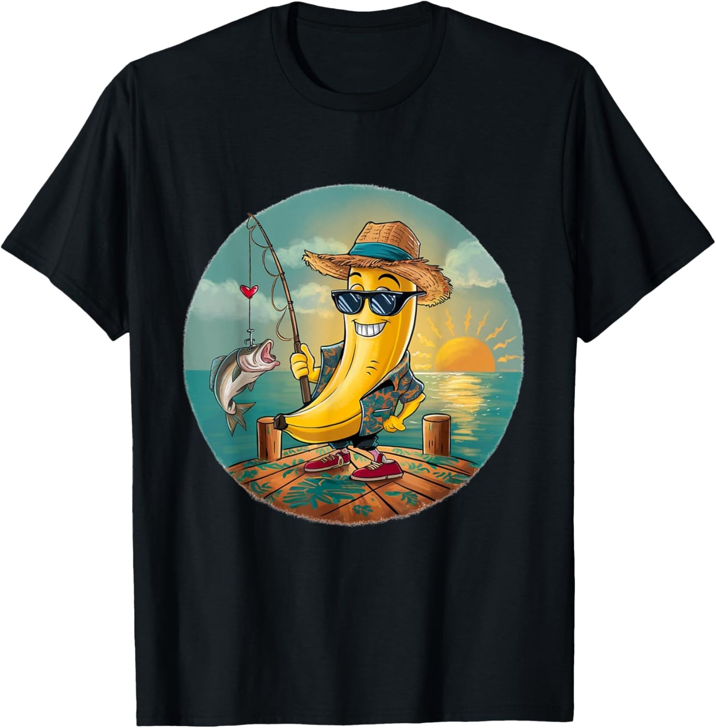 Lucky Fishing Funny Banana Humor T-Shirt - T-Shirt | Black
