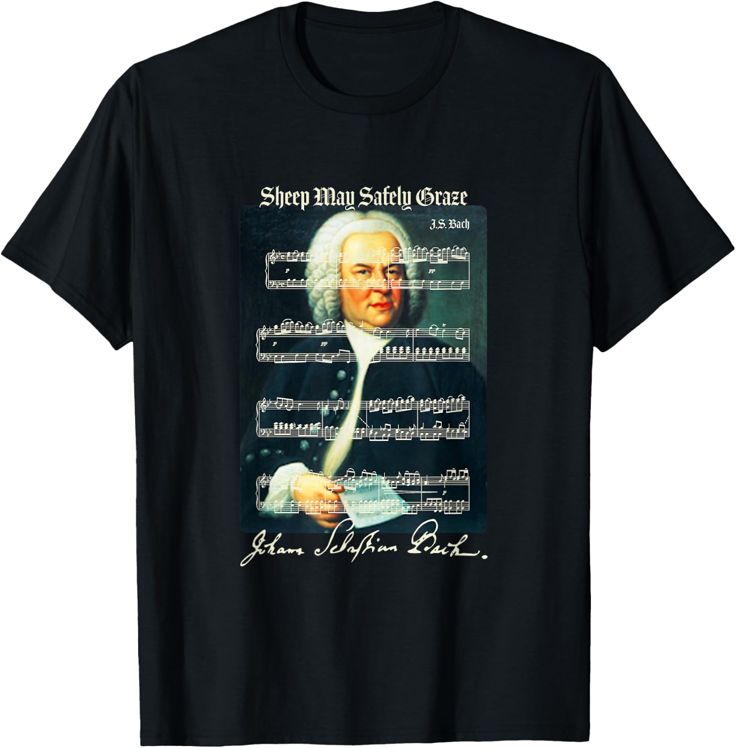 Sheep May Safely Graze J.S. Bach Portrait & Signature Music T-Shirt - T-Shirt | Black