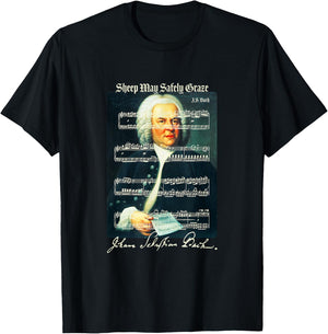 Sheep May Safely Graze J.S. Bach Portrait & Signature Music T-Shirt - T-Shirt | Black