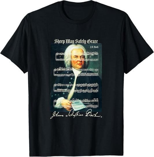 Sheep May Safely Graze J.S. Bach Portrait & Signature Music T-Shirt - T-Shirt | Black