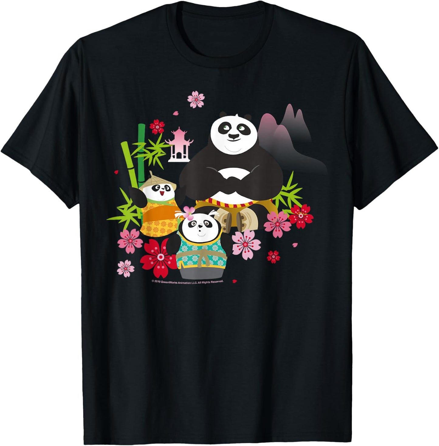 Kung Fu Panda Adult Blue Floral T-Shirt - T-Shirt | Black