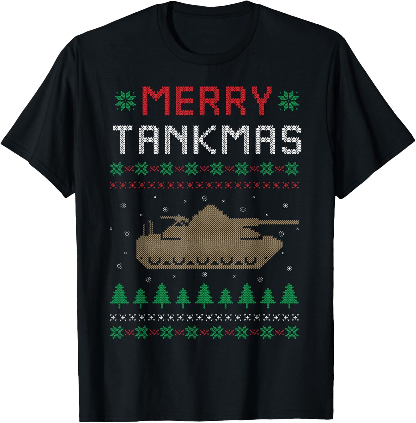 Merry Tankmas Battle Tank War Tank Ugly Christmas Sweater T-Shirt - T-Shirt | Black