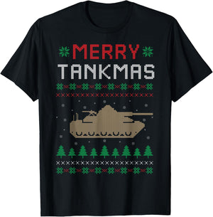 Merry Tankmas Battle Tank War Tank Ugly Christmas Sweater T-Shirt - T-Shirt | Black