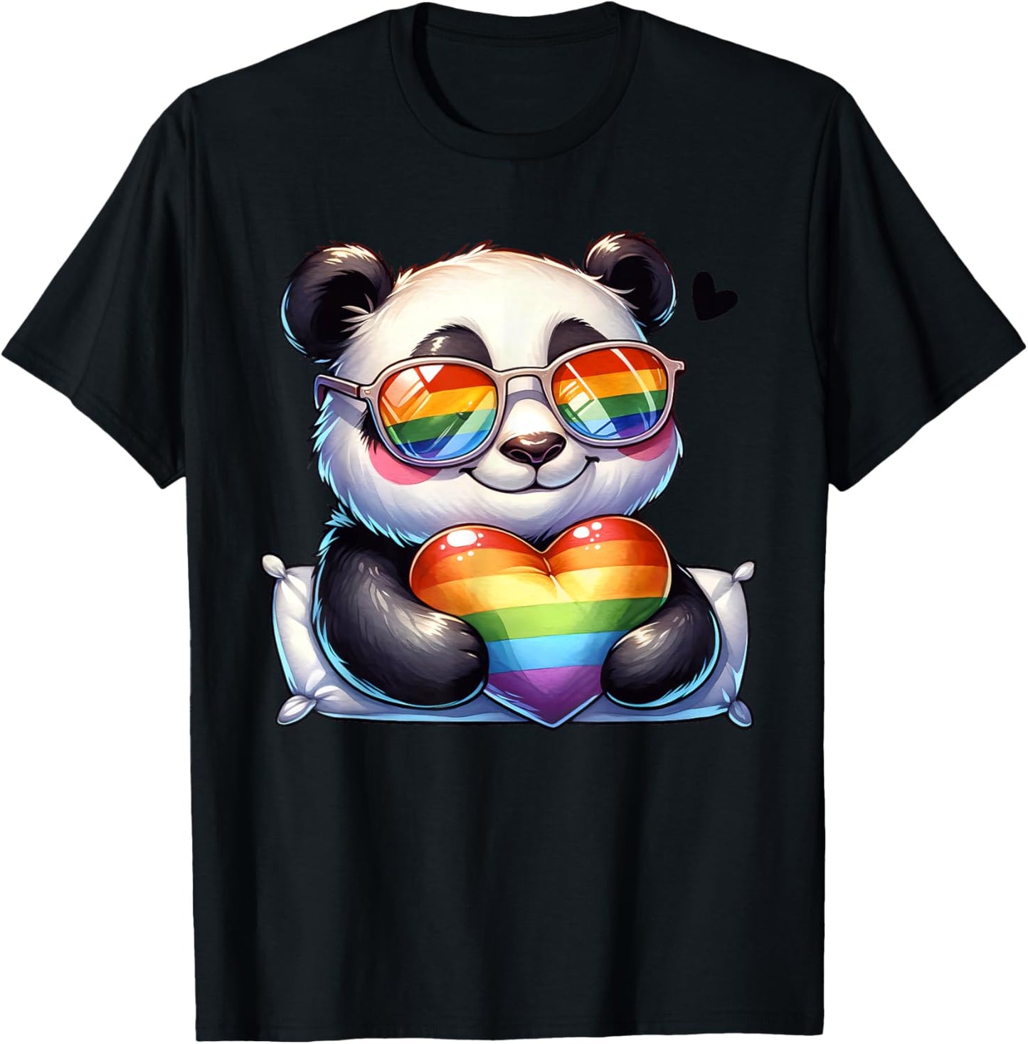 Panda Heart Rainbow Gay Pride LGBT Animal Supporter T-Shirt - T-Shirt | Black