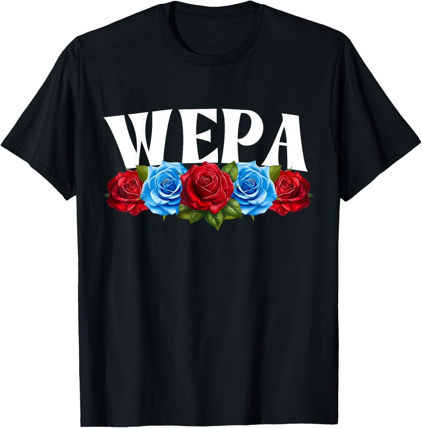 Wepa with Roses , Boricua Women, Puerto Rico Wepa T-Shirt - T-Shirt | Black