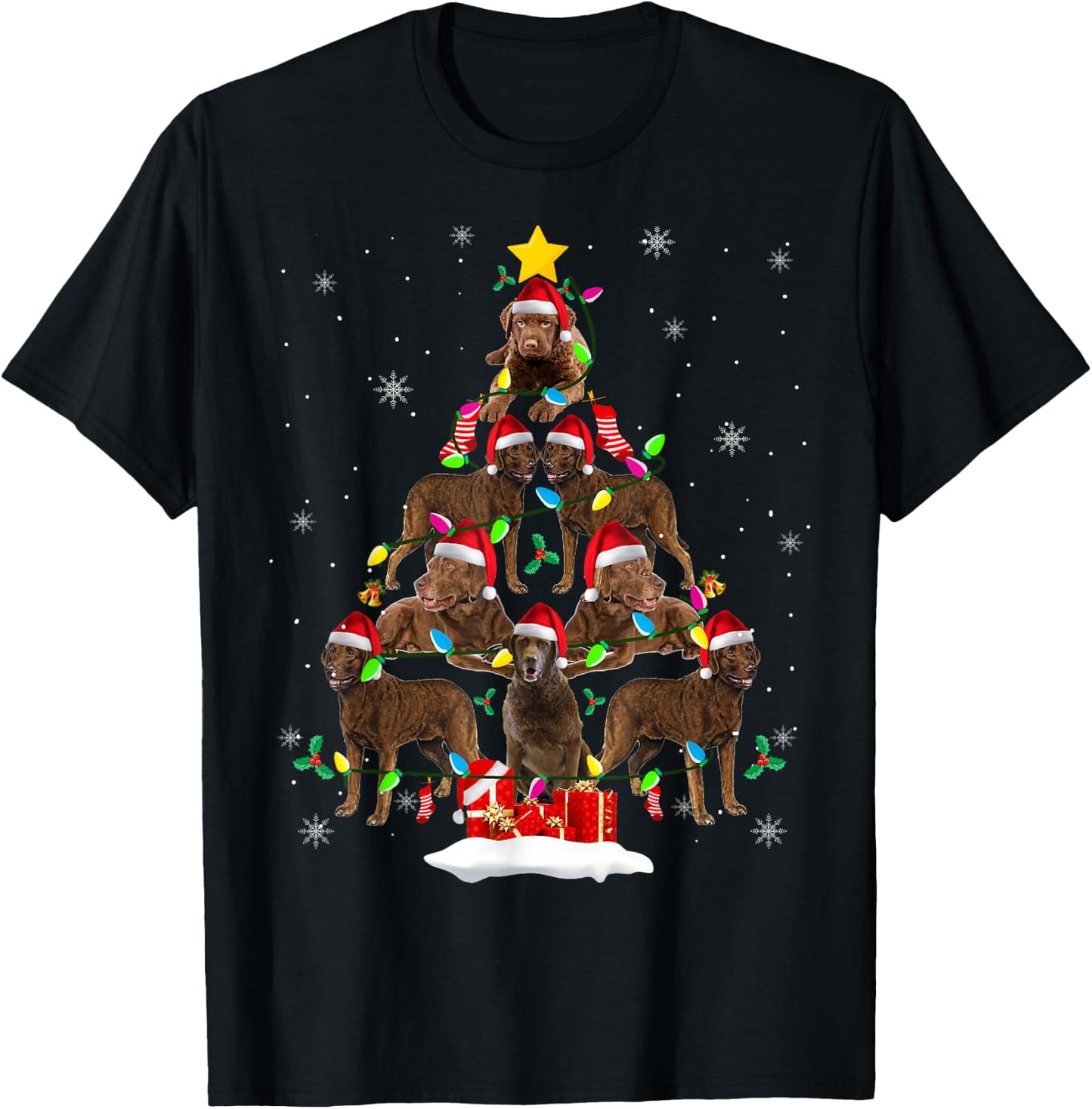 Chesapeake Bay Retriever Christmas Tree Funny Santa Dog Gift Men Women Kids T-Shirt - T-Shirt | Black