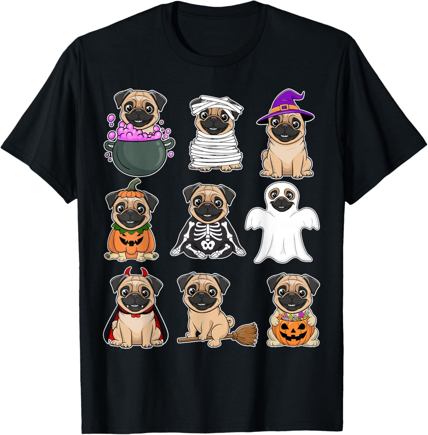 Pug Halloween Costume Spooky Ghost Pumpkin Pug Halloween T-Shirt - T-Shirt | Black
