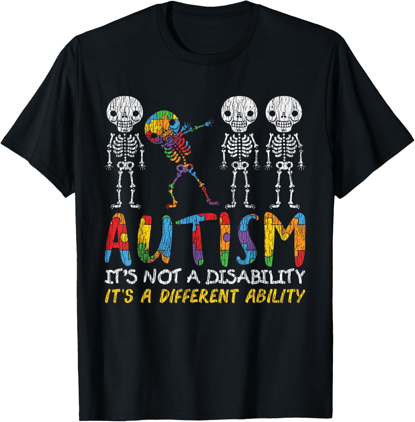 Autism Awerness - Skeleton Dabbing Autistic Kids Awareness T-Shirt - T-Shirt | Black