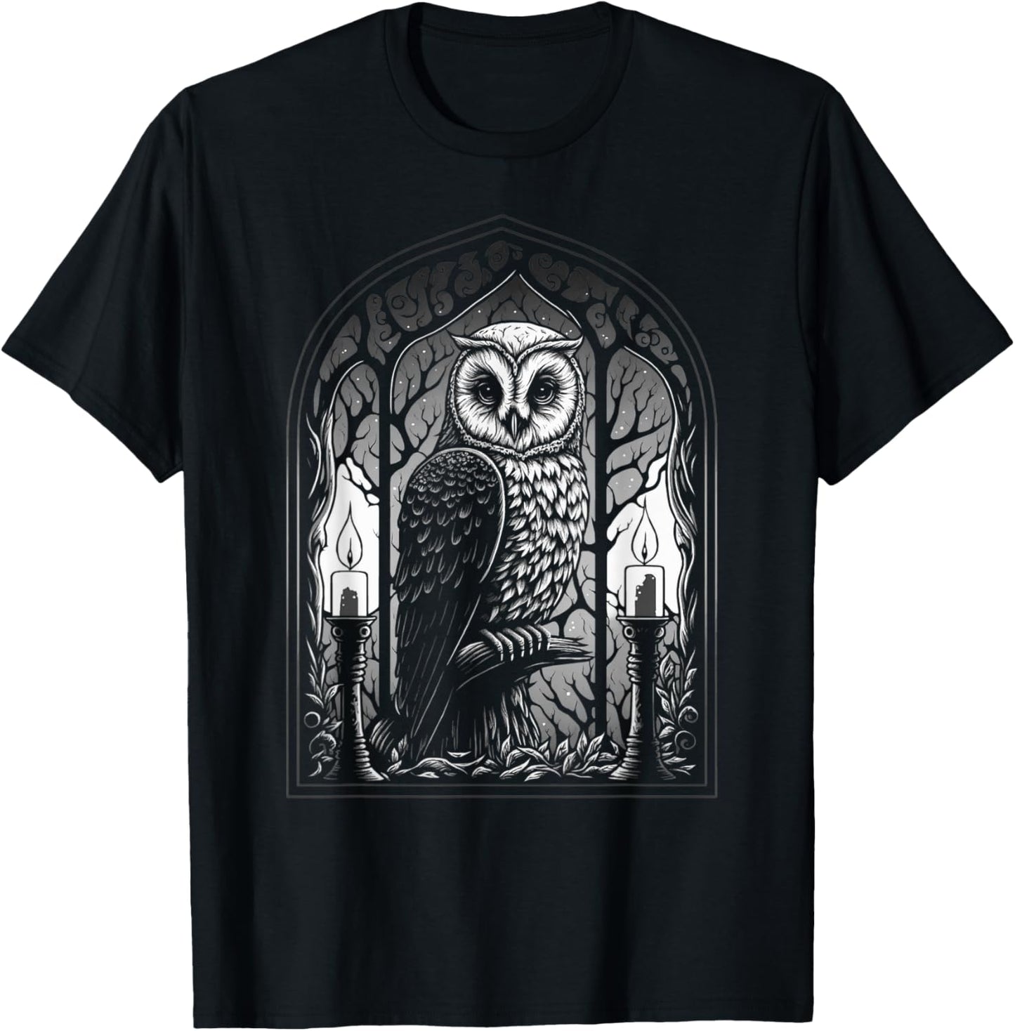 Wiccan Witch Owl With Candle Illustration, Version 2 of 6 T-Shirt - T-Shirt | Black