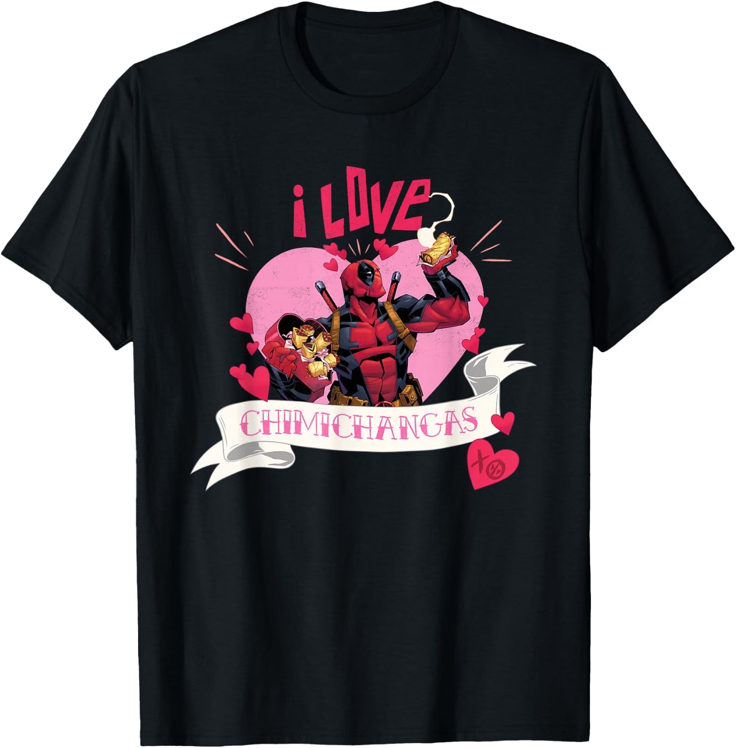 Marvel Valentine’s Day Deadpool Heart I Love Chimichangas T-Shirt - T-Shirt | Black