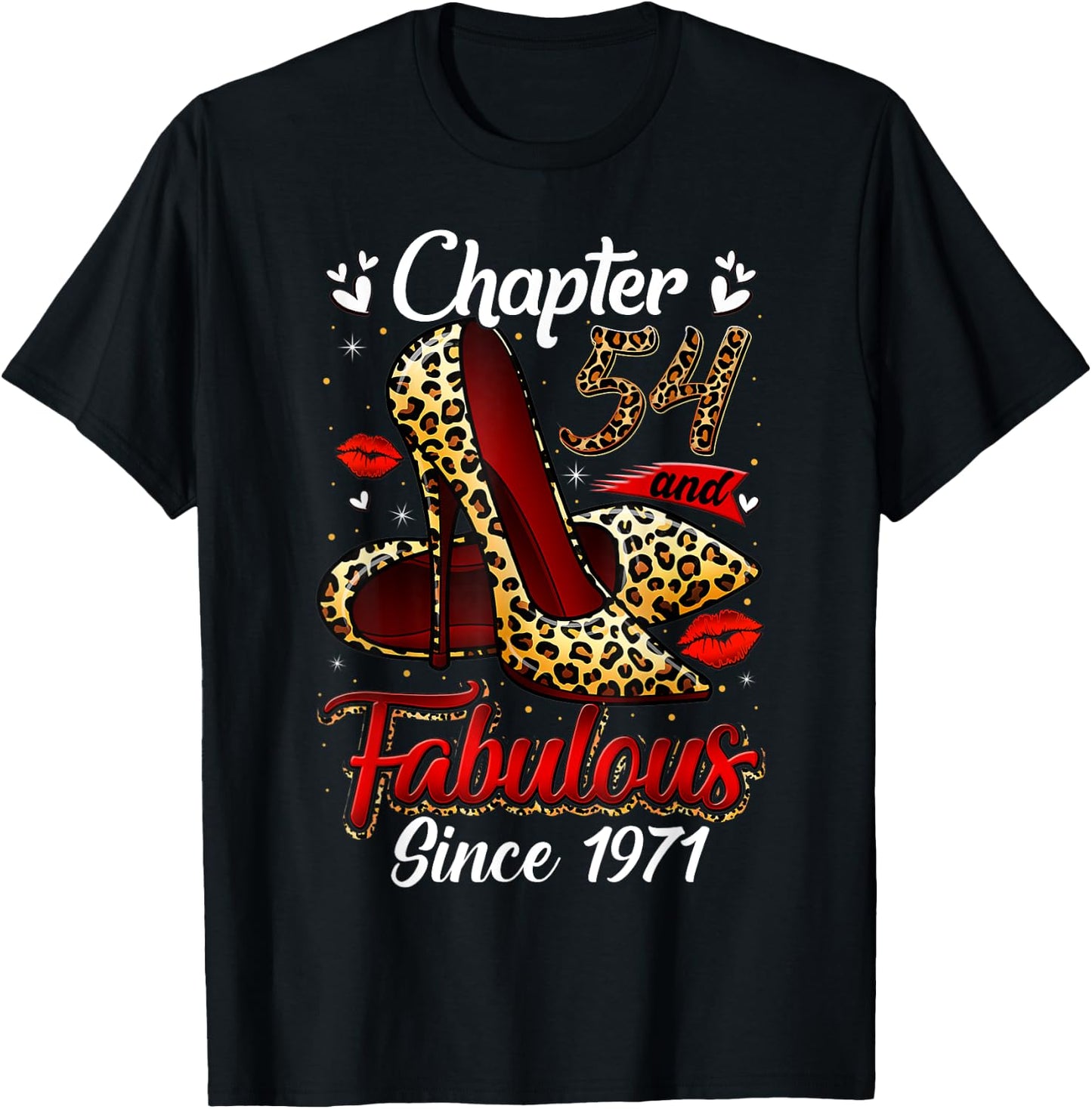 Chapter 54 Fabulous Since 1971 54th Leopard Birthday Queen T-Shirt - T-Shirt | Black