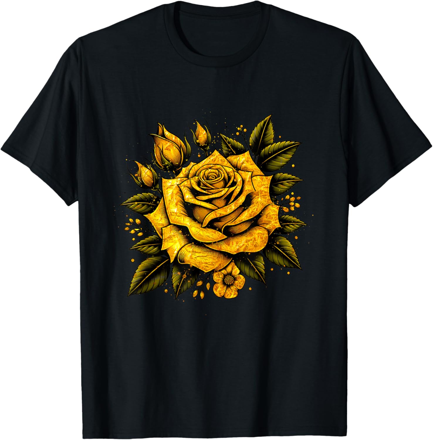 Yellow Rose Flower in Full Bloom Gardener Botanist Flowers T-Shirt - T-Shirt | Black