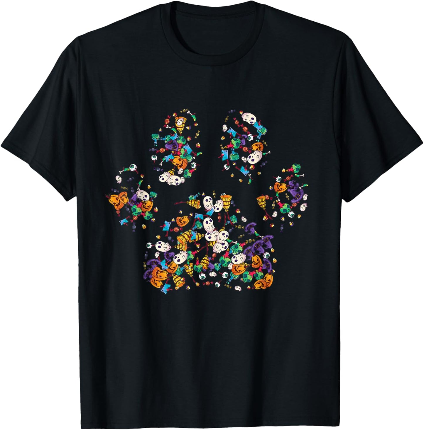 Paw Print Halloween Dog Candy Pumpkin Ghost Gift Women Girls T-Shirt - T-Shirt | Black