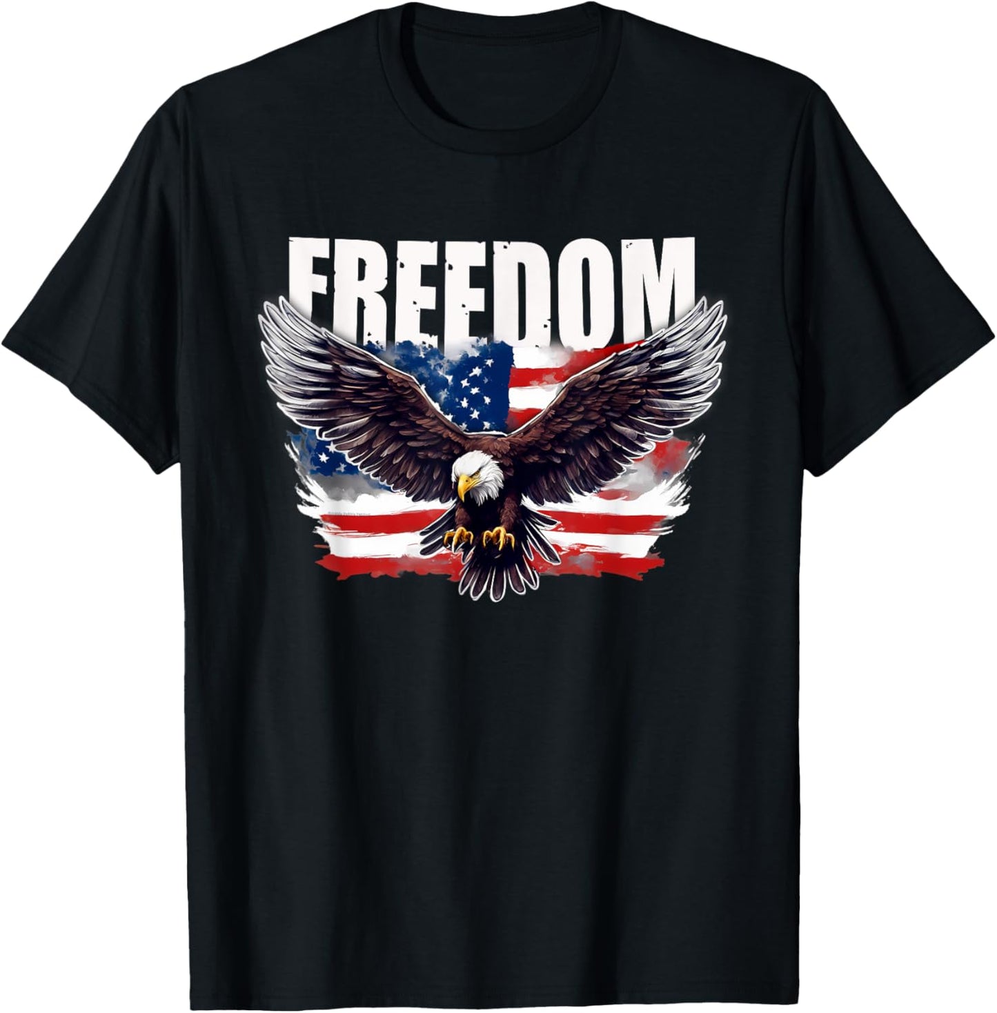 Patriotic USA American Flag and Eagle FREEDOM 4th of July T-Shirt - T-Shirt | Black