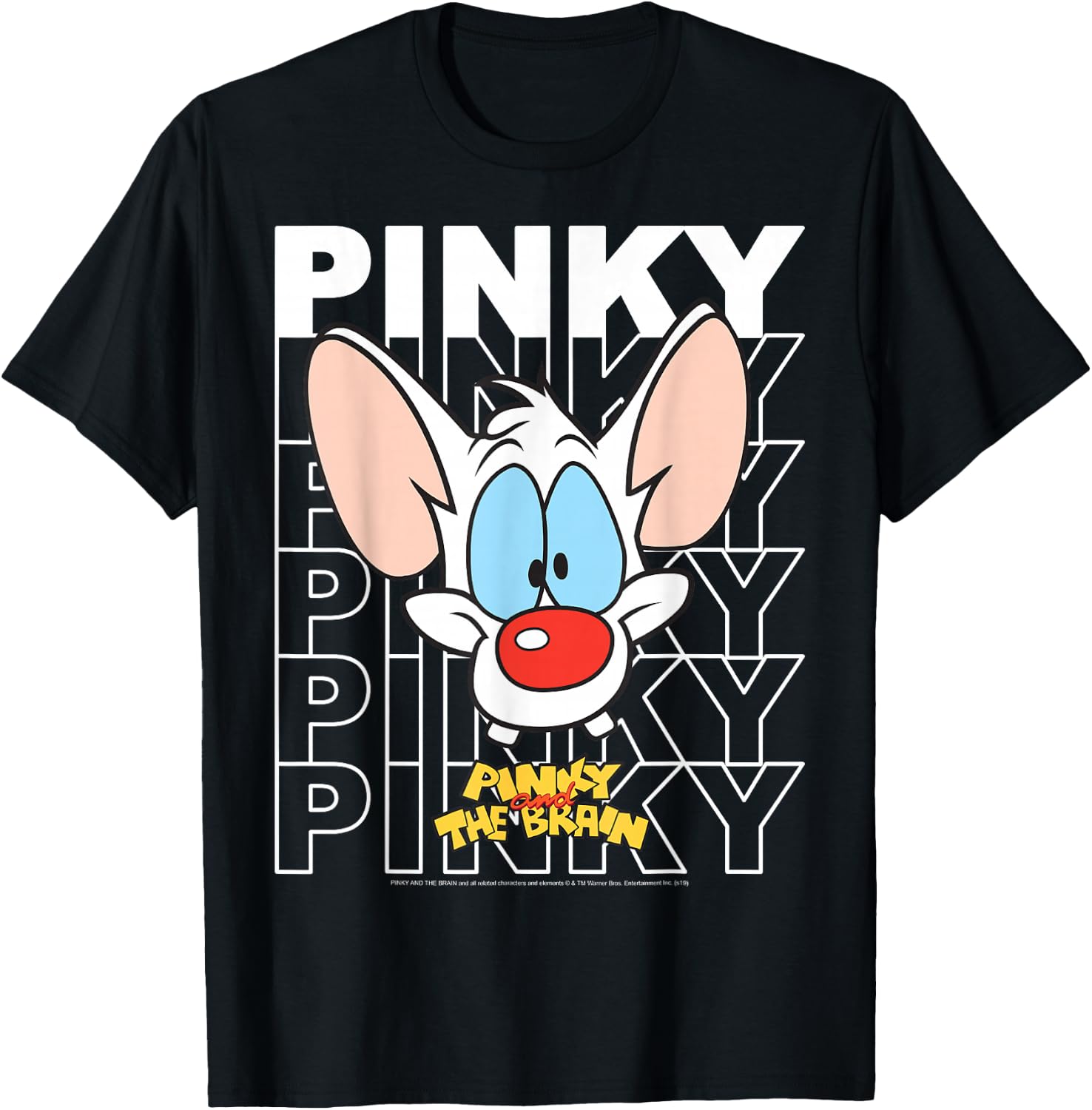Pinky and The Brain Pinky Text Stack Big Face T-Shirt - T-Shirt | Black