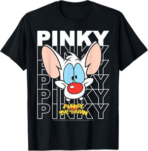 Pinky and The Brain Pinky Text Stack Big Face T-Shirt - T-Shirt | Black